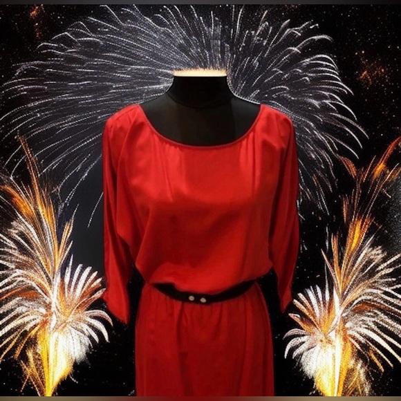 MICHAEL KORS Red Blaze Blouson Waist Dress, 3/4 Sleeve Removable Belt NWT $140 - Picture 11 of 16